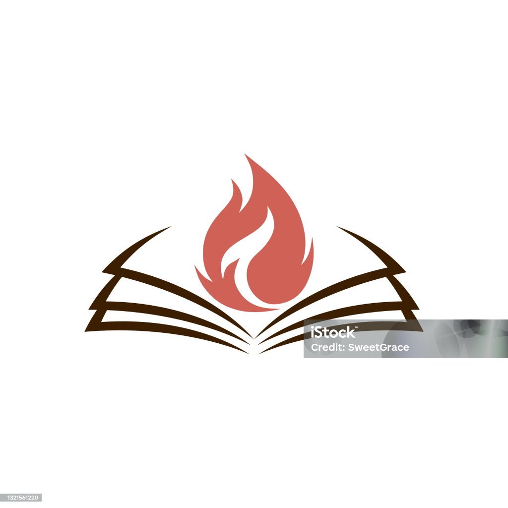 christian illustration. church logo. book and flame